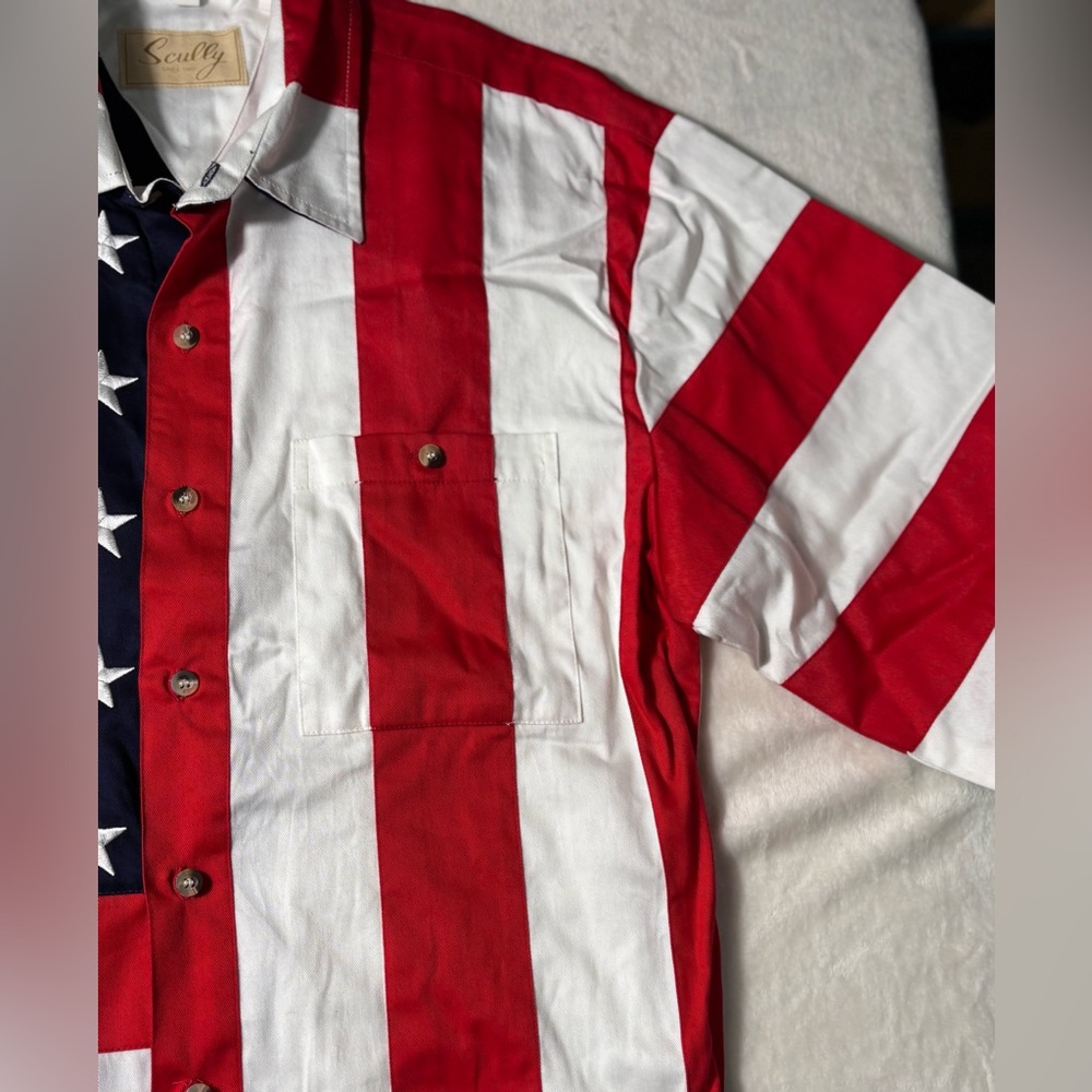 Scully Large Men's Red, White, and Blue Button Down Shirt 100% cotton 4 of July - Picture 6 of 10